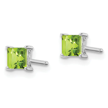 Sterling Silver 925 Peridot Stud Earrings with Rhodium Finish 4mm Princess Cut