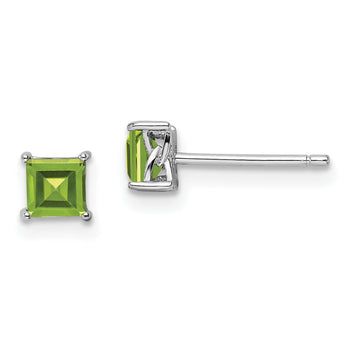Sterling Silver 925 Peridot Stud Earrings with Rhodium Finish 4mm Princess Cut