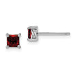 925 Sterling Silver Rhodium-Plated Garnet Stud Earrings 4mm Princess Cut