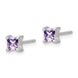 : Sterling Silver Rhodolite Garnet Princess-Cut Stud Earrings, Rhodium Plated