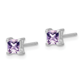 : Sterling Silver Rhodolite Garnet Princess-Cut Stud Earrings, Rhodium Plated - Birthstone Company