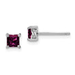 : Sterling Silver Rhodolite Garnet Princess-Cut Stud Earrings, Rhodium Plated