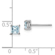 Sterling Silver 4mm Princess Aquamarine Stud Earrings Rhodium-Plated, Polished Finish