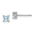 Sterling Silver 4mm Princess Aquamarine Stud Earrings Rhodium-Plated, Polished Finish