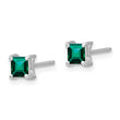 Sterling Silver 4mm Princess Cut Created Emerald Stud Earrings Polished & Rhodium-Plated