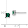 Sterling Silver 4mm Princess Cut Created Emerald Stud Earrings Polished & Rhodium-Plated