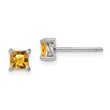 Sterling Silver 925 Princess Citrine Stud Earrings with Rhodium-Plated Finish