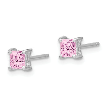 Sterling Silver 4mm Princess Cut Pink Sapphire Stud Earrings