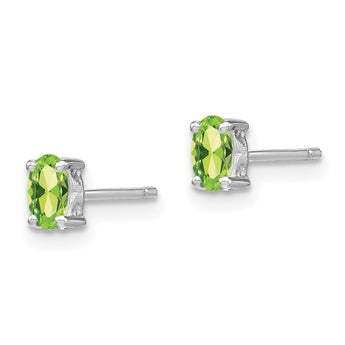 Sterling Silver 5x3mm Oval Peridot Stud Earrings Polished Rhodium Finish