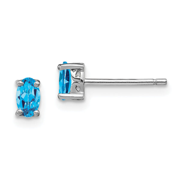Sterling Silver Swiss Blue Topaz Stud Earrings with Polished Rhodium Finish