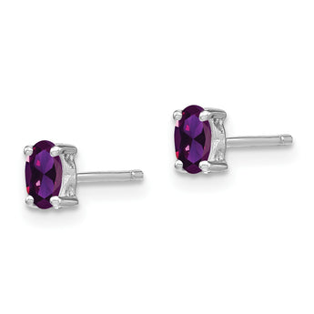 Sterling Silver Rhodium-plated 5x3mm Oval Amethyst Post Earrings - Birthstone Company