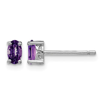 Sterling Silver Rhodium-plated 5x3mm Oval Amethyst Post Earrings - Birthstone Company