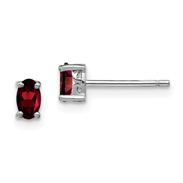 Sterling Silver Garnet Stud Earrings with Polished Rhodium Finish
