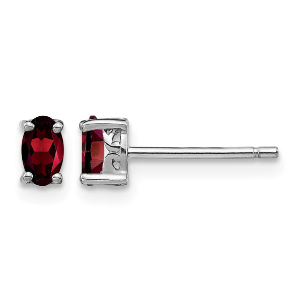 Sterling Silver Garnet Stud Earrings with Polished Rhodium Finish - Birthstone Company