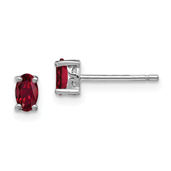 Sterling Silver 925 Ruby Oval Stud Earrings Polished Elegant Birthstone July