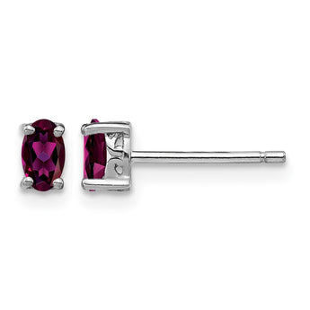 Sterling Silver Rhodium-plated 5x3mm Oval Rhodolite Garnet Post Earrings - Birthstone Company