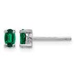 Sterling Silver Rhodium-plated 5x3mm Oval Created Emerald Post Earrings - Birthstone Company