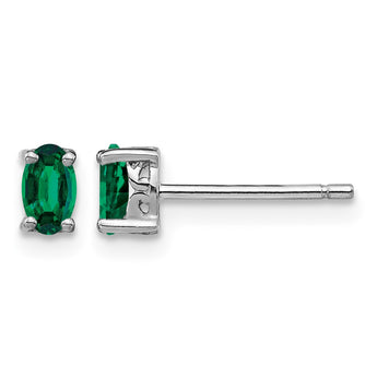Sterling Silver Rhodium-plated 5x3mm Oval Created Emerald Post Earrings - Birthstone Company