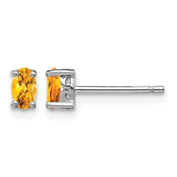 Sterling Silver 925 Citrine Oval Stud Earrings with Polished Rhodium Finish - Birthstone Company