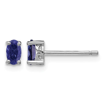 Sterling Silver 925 Sapphire Oval Stud Earrings Polished Birthstone Style - Birthstone Company