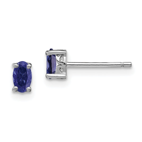 Sterling Silver 925 Sapphire Oval Stud Earrings Polished Birthstone Style