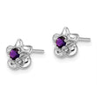 Sterling Silver 925 Floral Amethyst Post Earrings with Rhodium-Plated Finish - Birthstone Company