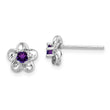 Sterling Silver 925 Floral Amethyst Post Earrings with Rhodium-Plated Finish