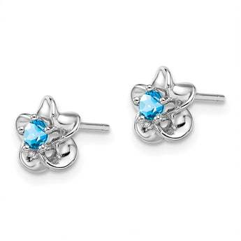 Sterling Silver Rhodium-Plated Blue Topaz Floral Earrings Elegant Lightweight Design - Birthstone Company