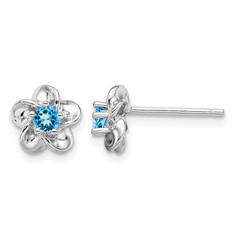 Sterling Silver Rhodium-Plated Blue Topaz Floral Earrings Elegant Lightweight Design - Birthstone Company