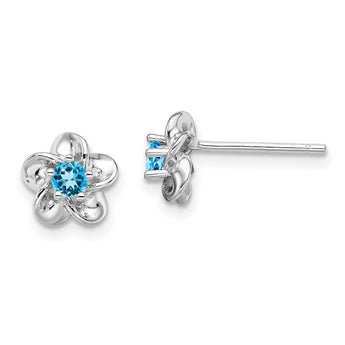 Sterling Silver Rhodium-Plated Blue Topaz Floral Earrings Elegant Lightweight Design