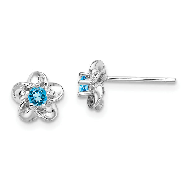 Sterling Silver Rhodium-Plated Blue Topaz Floral Earrings Elegant Lightweight Design