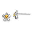 Sterling Silver Rhodium-Plated Citrine Earrings with Polished Floral Design