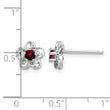 Sterling Silver Rhodium-Plated Garnet Floral Earrings with Polished Finish - Birthstone Company