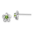 Sterling Silver 925 Floral Peridot Earrings with Polished Rhodium Finish