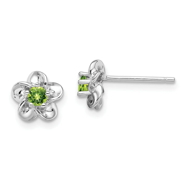 Sterling Silver 925 Floral Peridot Earrings with Polished Rhodium Finish
