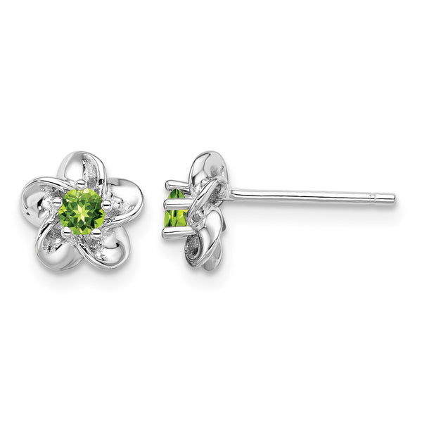 Sterling Silver 925 Floral Peridot Earrings with Polished Rhodium Finish - Birthstone Company