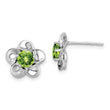 Sterling Silver Rhodium-Plated Peridot Floral Earrings Polished, Natural Gemstone