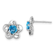 Sterling Silver 925 Rhodium-Plated Blue Topaz Floral Earrings Polished, Lightweight