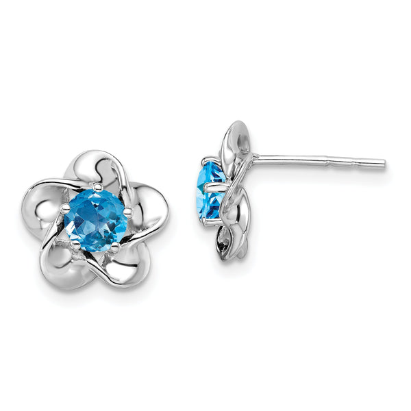 Sterling Silver 925 Rhodium-Plated Blue Topaz Floral Earrings Polished, Lightweight