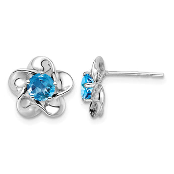 Sterling Silver 925 Rhodium-Plated Blue Topaz Floral Earrings Polished, Lightweight - Birthstone Company
