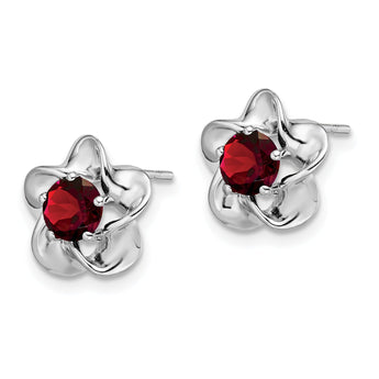 925 Sterling Silver Rhodium-Plated Garnet Floral Post Earrings Elegant, Natural Gemstone Design