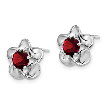 925 Sterling Silver Rhodium-Plated Garnet Floral Post Earrings Elegant, Natural Gemstone Design - Birthstone Company