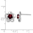 925 Sterling Silver Rhodium-Plated Garnet Floral Post Earrings Elegant, Natural Gemstone Design - Birthstone Company