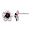 925 Sterling Silver Rhodium-Plated Garnet Floral Post Earrings Elegant, Natural Gemstone Design - Birthstone Company