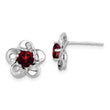 925 Sterling Silver Rhodium-Plated Garnet Floral Post Earrings Elegant, Natural Gemstone Design