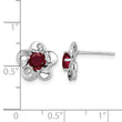 Sterling Silver Rhodium-Plated Ruby Floral Earrings Polished, Lightweight Design - Birthstone Company