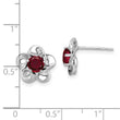 Sterling Silver Rhodium-Plated Ruby Floral Earrings Polished, Lightweight Design