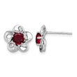 Sterling Silver Rhodium-Plated Ruby Floral Earrings Polished, Lightweight Design - Birthstone Company