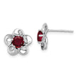 Sterling Silver Rhodium-Plated Ruby Floral Earrings Polished, Lightweight Design