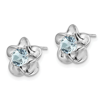 Sterling Silver Aquamarine Floral Earrings with Rhodium-Plated Finish